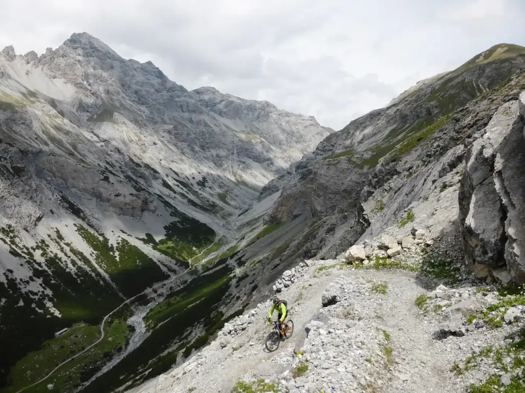 Mountainbiker auf Trail in der Natur Österreichs