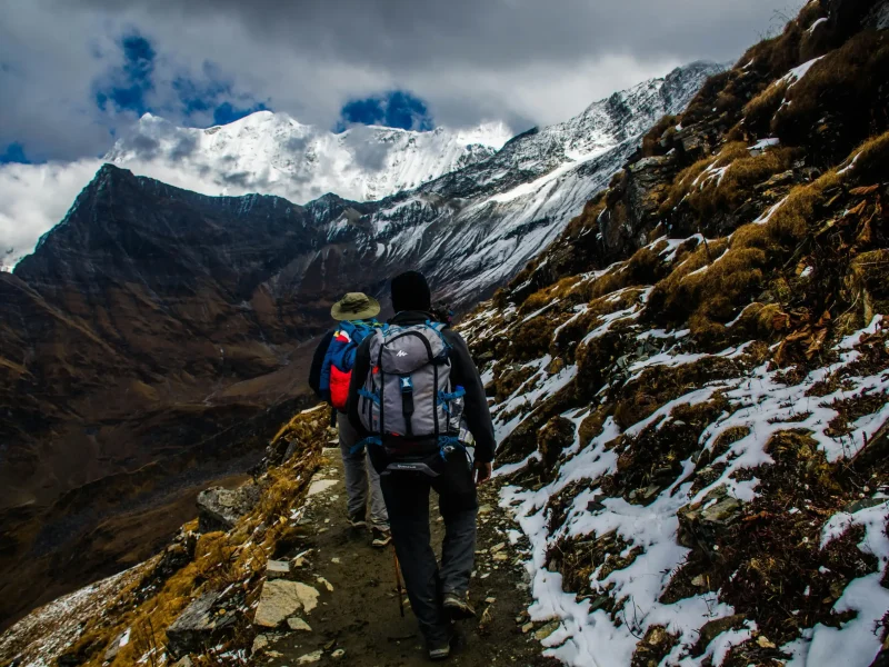 Gruppe von Menschen beim Trekking auf einem Naturpfad in Deutschland